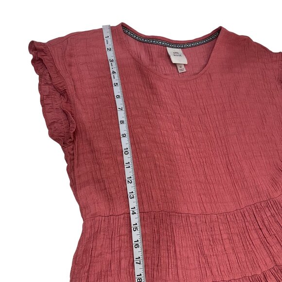 Knox Rose Women SZ M Ruffle Short Sleeve Tiered Mini Dress Rust Pink Rayon Blend - Picture 6 of 12